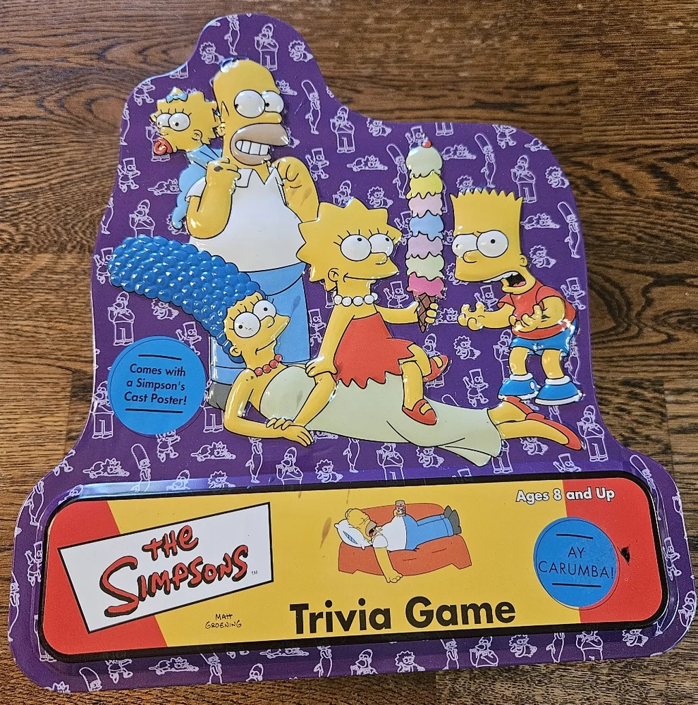 The Simpsons Trivia Game 2000 Board Game in Collectors Tin with Cast Poster